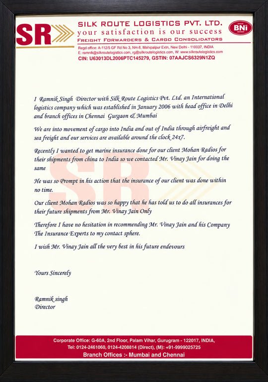 Letter of recommendation from Silk Route Logistics