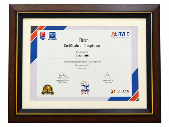 TATA AIG Tirian Certificate of Completion awarded to Vinay Jain